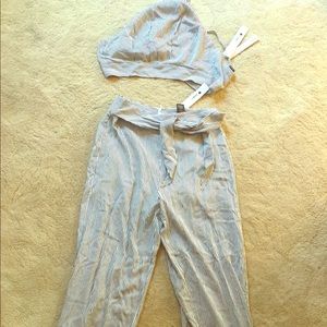 Stripped navy and white two piece